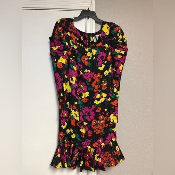 Vintage Dresses & Skirts - Vintage 1980s JILL RICHARDS Neon Floral Colorful 100% Silk Mini Dress 2